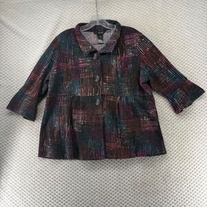 Ali Miles Jacket Plaid Crayon Etching Open Front Women's PL Multi Color Textured